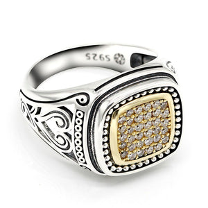 Men's 100% 925 Sterling Silver Zircon Pave Setting Square Ring
