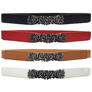 Women's PU Leather Buckle Closure Floral Wedding Trendy Belts