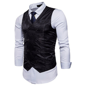 Men's V-Neck Polyester Double Breasted Printed Casual Suit Vest