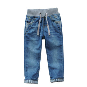 Kid's Cotton Elastic Waist Closure Plain Denim Casual Jeans