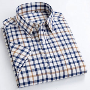 Men's 100% Cotton Single Breasted Plaid Pattern Casual Shirt