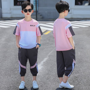 Kid's O-Neck Short Sleeve Printed Shirt With Casual Trouser Set