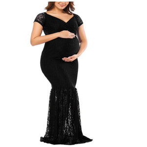 Women's V-Neck Cotton Ankle-Length Pregnancy Maternity Dress