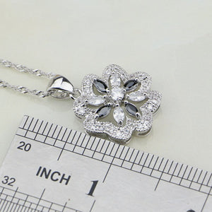Women's 100% 925 Sterling Silver Flower Zircon Trendy Jewelry Set