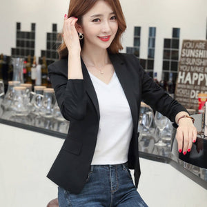 Women's Notched Collar Single Button Full Sleeves Solid Blazers