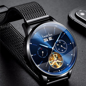 Men's Alloy Hook Buckle Clasp Automatic Luxury Round Watches