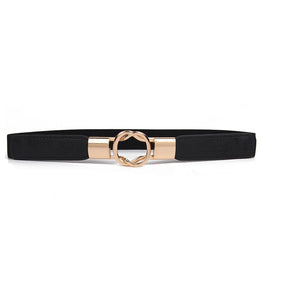 Women's Leather Metal Buckle Closure Stretch Waistband Belts