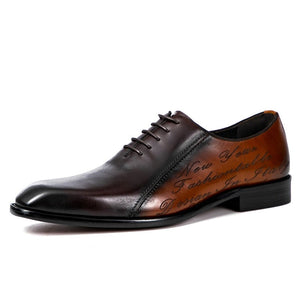 Men's Genuine Leather Pointed Toe Lace-Up Wedding Dress Shoes