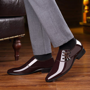 Men's Pointed Toe Patent Leather Lace-up Closure Wedding Shoes