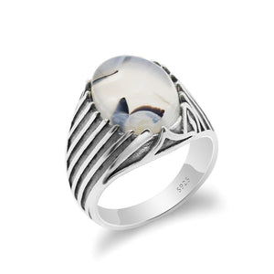 Men's 100% 925 Silver Bezel Setting Vintage Oval Shape Ring