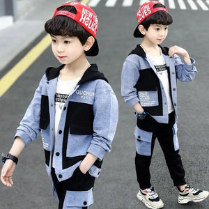 Kid's Hooded Collar Long Sleeve Shirt With Pant Two Piece Set