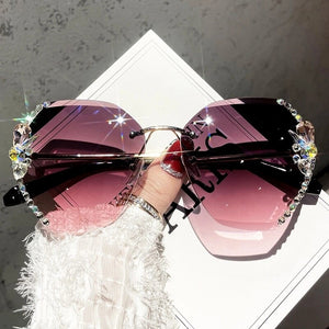 Women's Alloy Frame Polycarbonate Lens Rimless Luxury Sunglasses