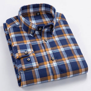Men's 100% Cotton Single Breasted Plaid Pattern Casual Shirt