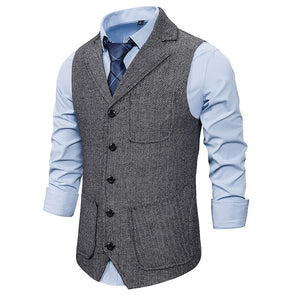 Men's Polyester Sleeveless Multiple Pockets Formal Suit Vest