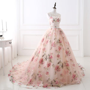 Women's Polyester Sleeveless Floral Pattern Formal Gown Dress