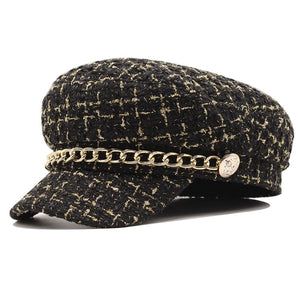 Women's Cotton Casual Wear Plaid Pattern Winter Military Hat