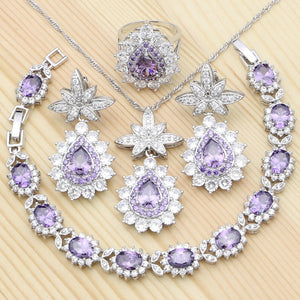 Women's 100% 925 Sterling Silver Zircon Trendy Flower Jewelry Set