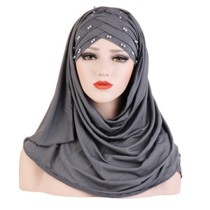 Women's Arabian Beads Embedded Turban Head Wrap Hijabs