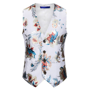 Men's Polyester Sleeveless Floral Slim Fit Wedding Suit Vest