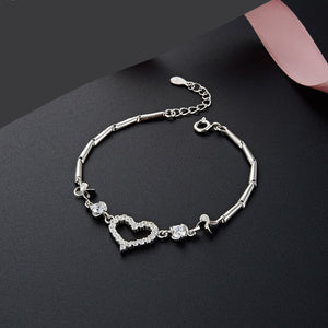 Women's 100% 925 Heart Pattern Zircon Silver Charm Type Bracelet