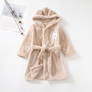 Kid's Flannel Winter Long Sleeve Hooded Lovely Sleepwear Robe