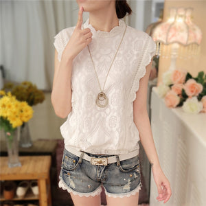 Women's Polyester Stand Neck Sleeveless Floral Casual Blouse