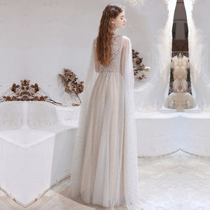 Women's O-Neck Polyester Full Sleeves Luxury Crystal Maxi Dress