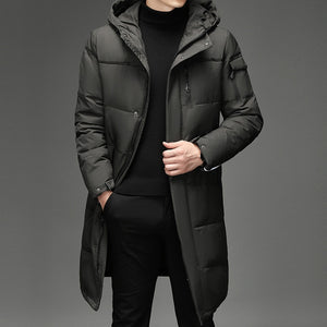 Men's Polyester Full Sleeves Zipper Closure Winter Hooded Coat