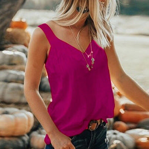Women's Polyester V-Neck Sleeveless Solid Pattern Casual Blouses