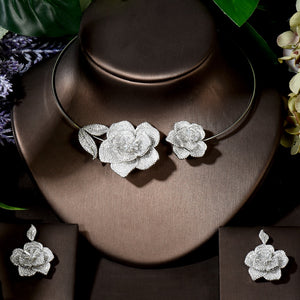 Women's Copper Cubic Zirconia Flower Luxury Wedding Jewelry Set