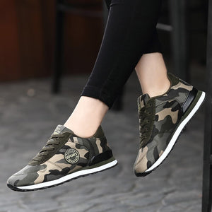 Women's Mesh Round Toe Lace-up Closure Military Camouflage Shoes