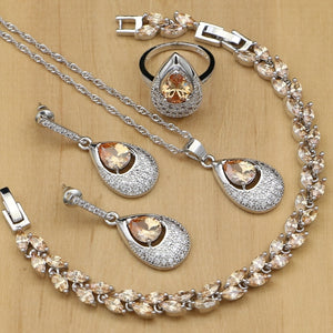 Women's 100% 925 Sterling Silver Zircon Bridal Jewelry Sets