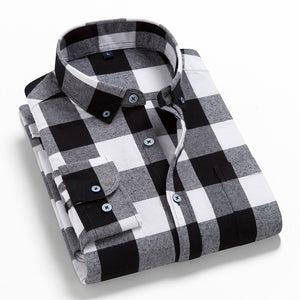 Men's 100% Cotton Single Breasted Full Sleeve Plaid Formal Shirt