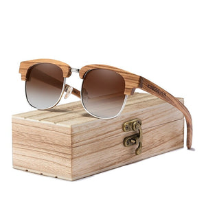 Men's Wooden Frame Polycarbonate Lens UV400 Protection Sunglasses