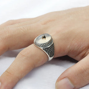 Men's 100% 925 Sterling Silver Zircon Vintage Bezel Setting Ring