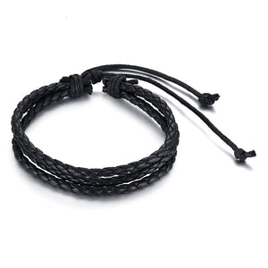Men's Leather Criss Cross Chain Rope Pattern Adjustable Bracelet 