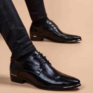 Men's Leather Pointed Toe Lace-up Flats Breathable Formal Shoes