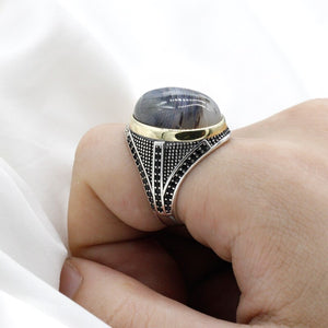 Men's 100% 925 Silver Bezel Setting Oval Shape Vintage Party Ring