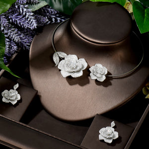 Women's Copper Cubic Zirconia Flower Luxury Wedding Jewelry Set