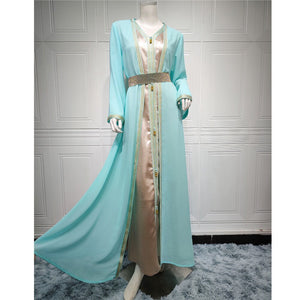 Women's Arabian V-Neck Polyester Full Sleeve Evening Maxi Dress