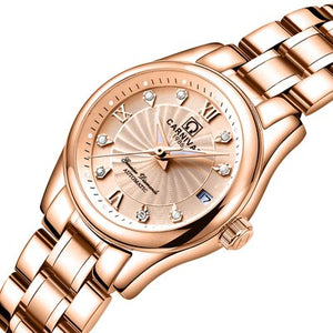 Women's Automatic Stainless Steel Push Button Clasp Round Watch