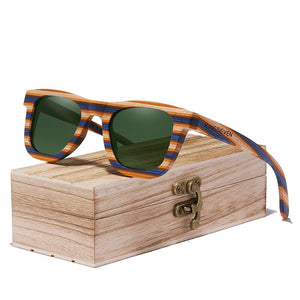 Women's Wooden Frame Polycarbonate Lens Square Sunglasses