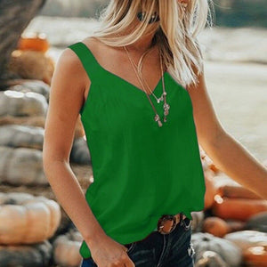 Women's Polyester V-Neck Sleeveless Solid Pattern Casual Blouses