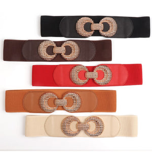 Women's PU Leather Alloy Buckle Stretch Waistbands Trendy Belts