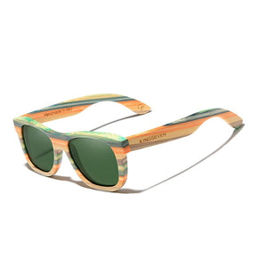 Men's Square Colorful Lens Wooden Frame Polarized Sunglasses