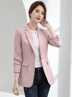 Women's Notched Collar Full Sleeves Single Button Casual Blazers