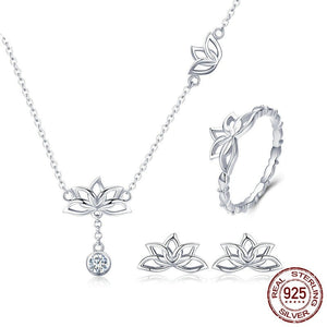 Women's 100% 925 Sterling Silver Zircon Classic Flower Jewelry Set