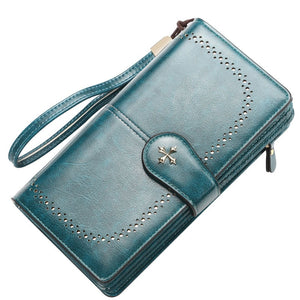 Women's PU Leather Zipper Closure Hollow Card Holder Wallet