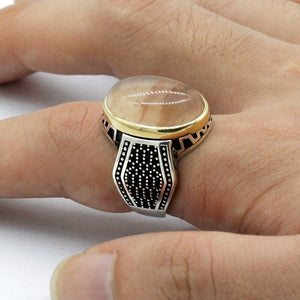 Men's 100% 925 Silver Oval Shape Bezel Setting Vintage Ring