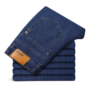Men's Denim Zipper Fly Closure Full Length Casual Straight Jeans